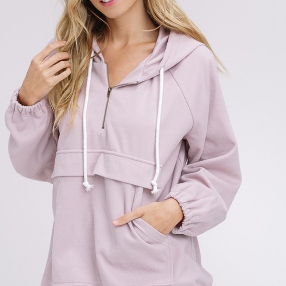NEW Blush Pink Felt Quarter Zip Hoodie - Picture 7 of 8